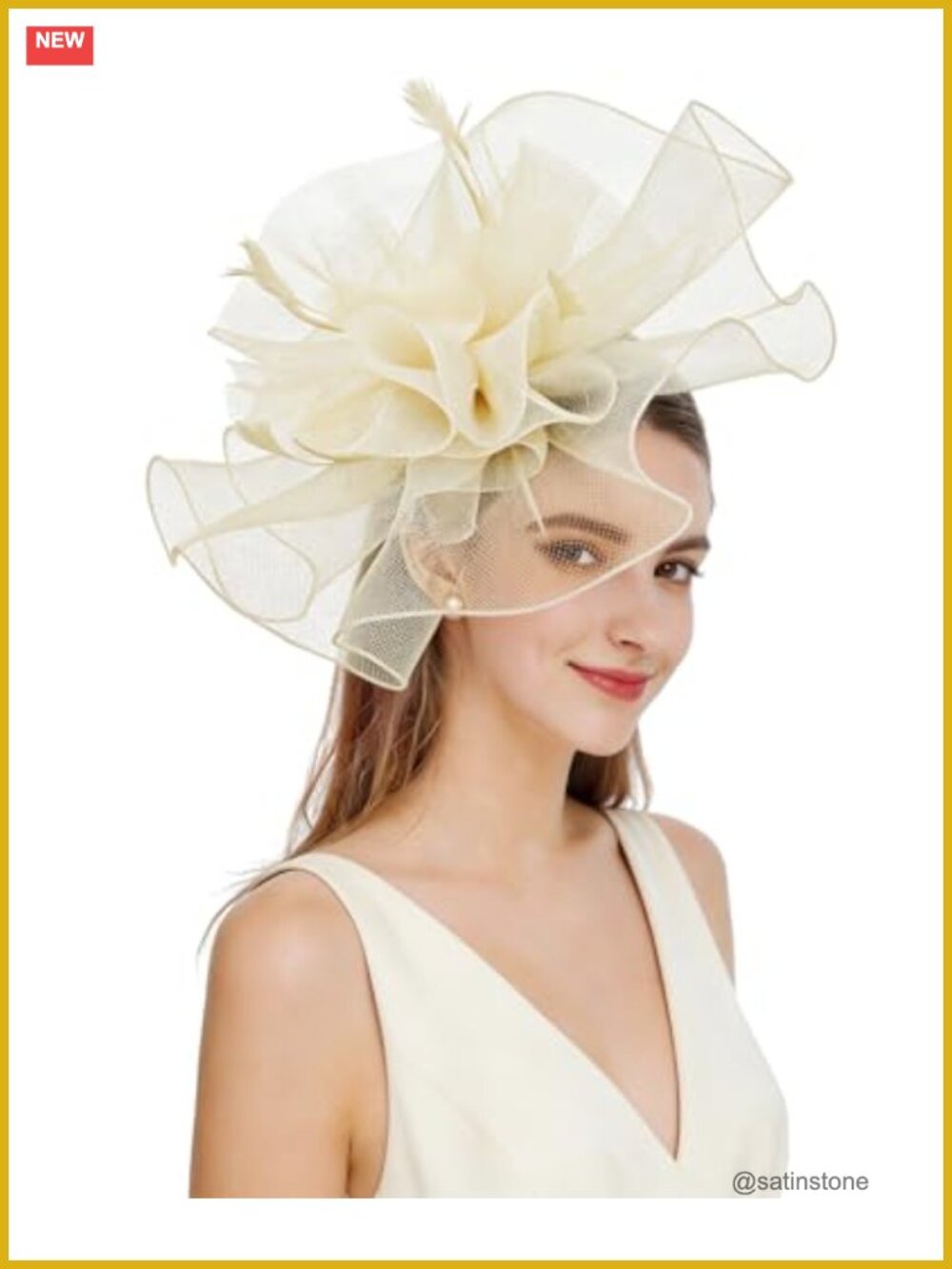 Sinamay Feather Fascinator Derby Hat Floral Mesh Headband Clip